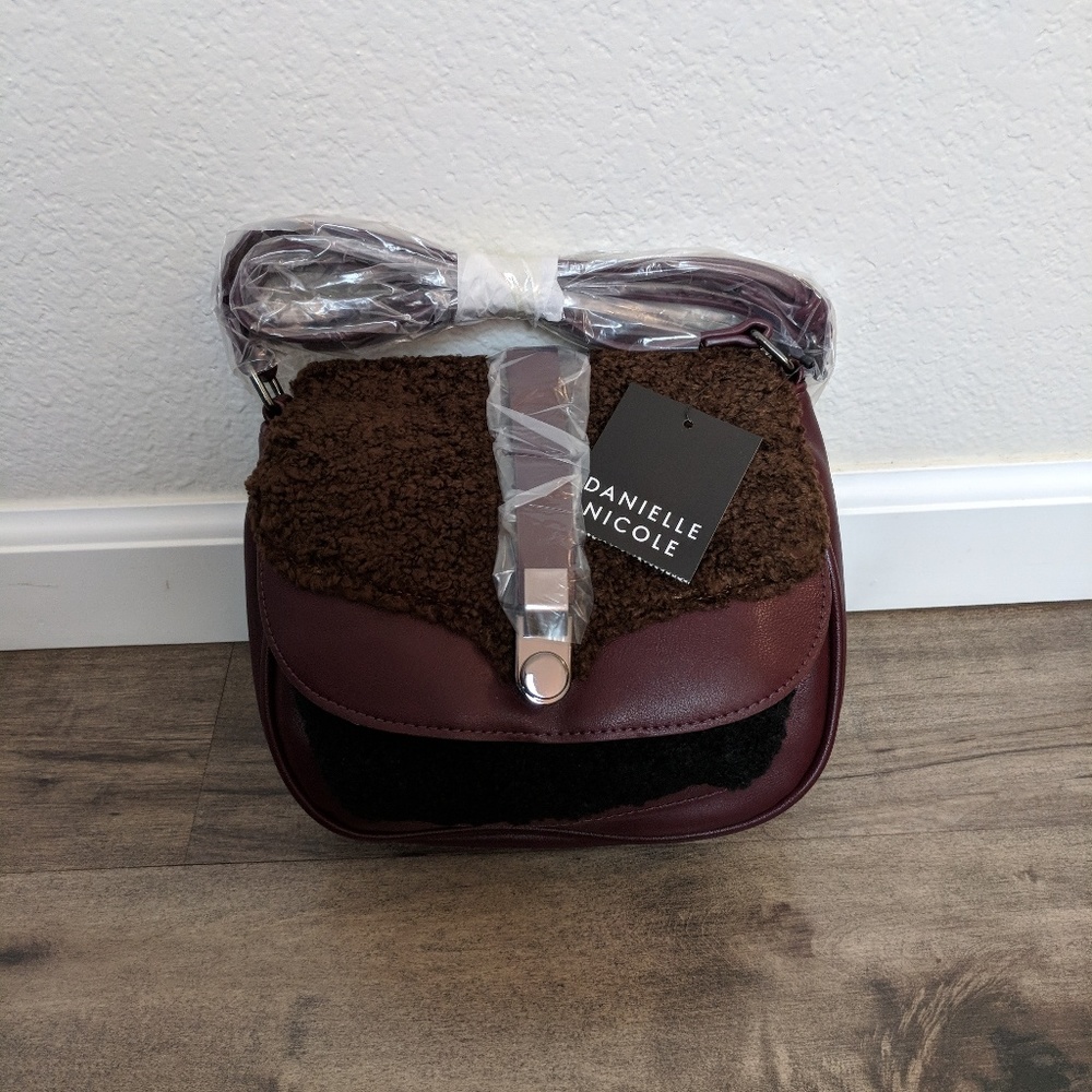 Danielle Nicole Faux Minx Fur Saddle Bag - Wine - Picture 2 of 7